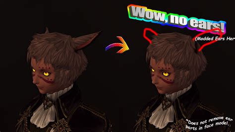ONce you reach level 50 and get the ability to glamour, you can glamour emperor's new earrings over any earring to make them invisible. . Ffxiv ear removal